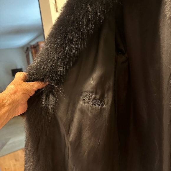 Black Lamb Leather Vintage Coat with Black Fox Tuxedo Trim. Alaskan Fur Co. - Picture 5 of 12